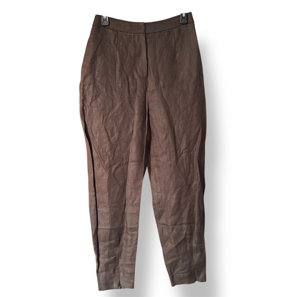 Amomento NEW Brown Linen Straight Leg Tapered Dress Trousers Pants